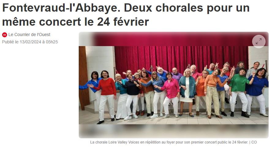 Fontevraud-l’Abbaye. Deux chorales pour un même concert le 24 février